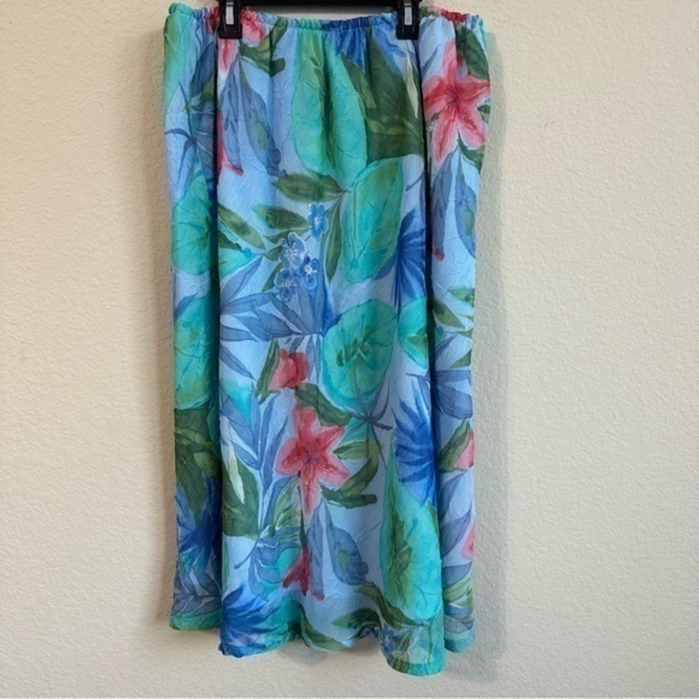 Statement Skirt Tropical Hawaiian Floral Print Maxi Sheer Vacation Summer